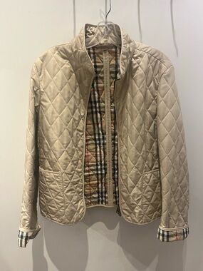 Burberry Beige Quilted Utility Jacket with Signature Check Trim